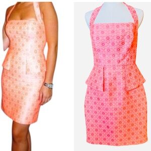 LAUNDRY BY SHELLI SEGAL Neon Pink Jacquard Halter Mini Dress